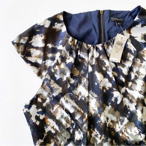 NWT Ann Taylor Navy & Brown Watercolor Print Inspired Dress, Size 12